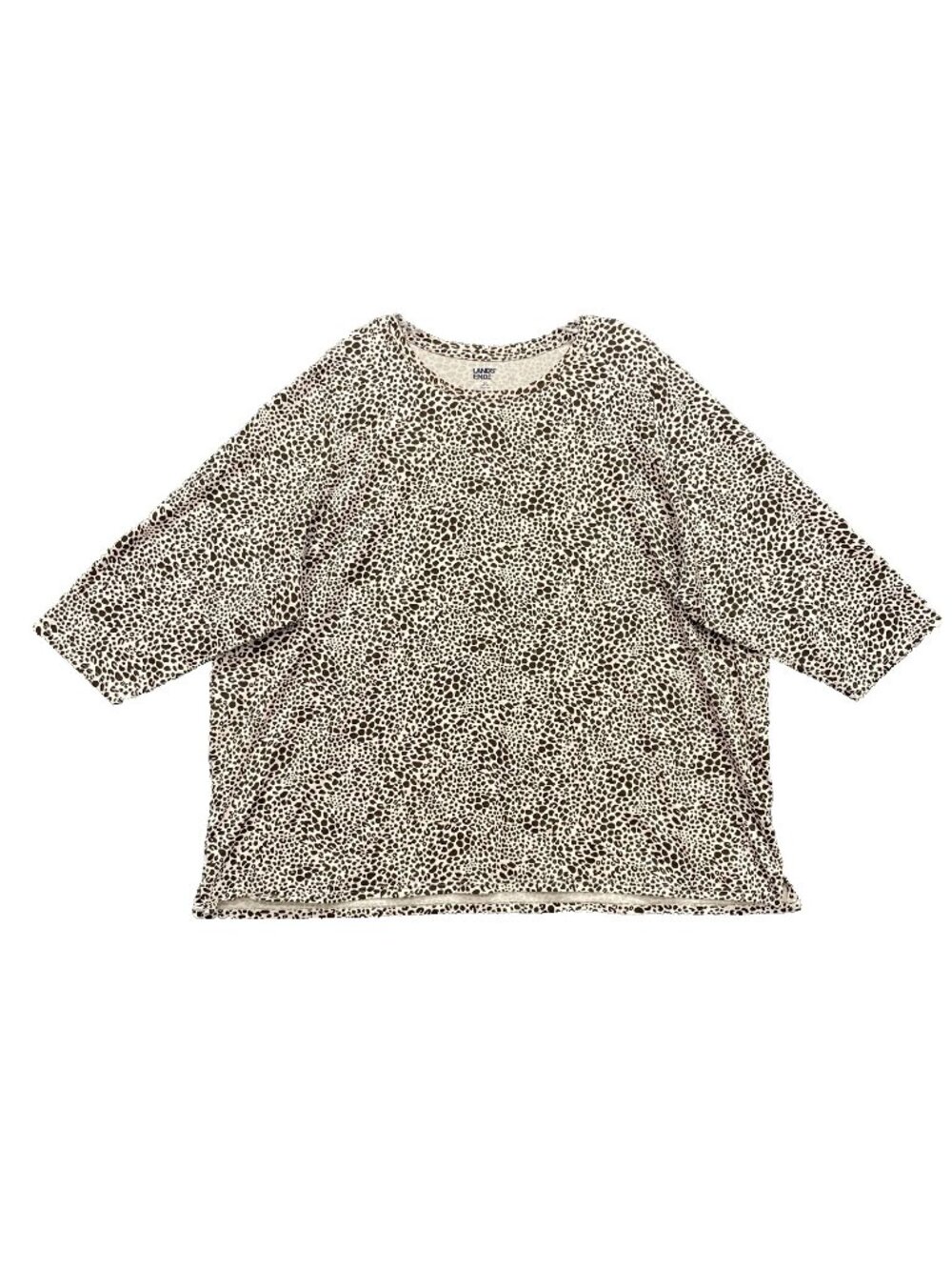 Lands End Top Womens 3X Tan Leopard Print Safari Soft Stretchy Casual Knit